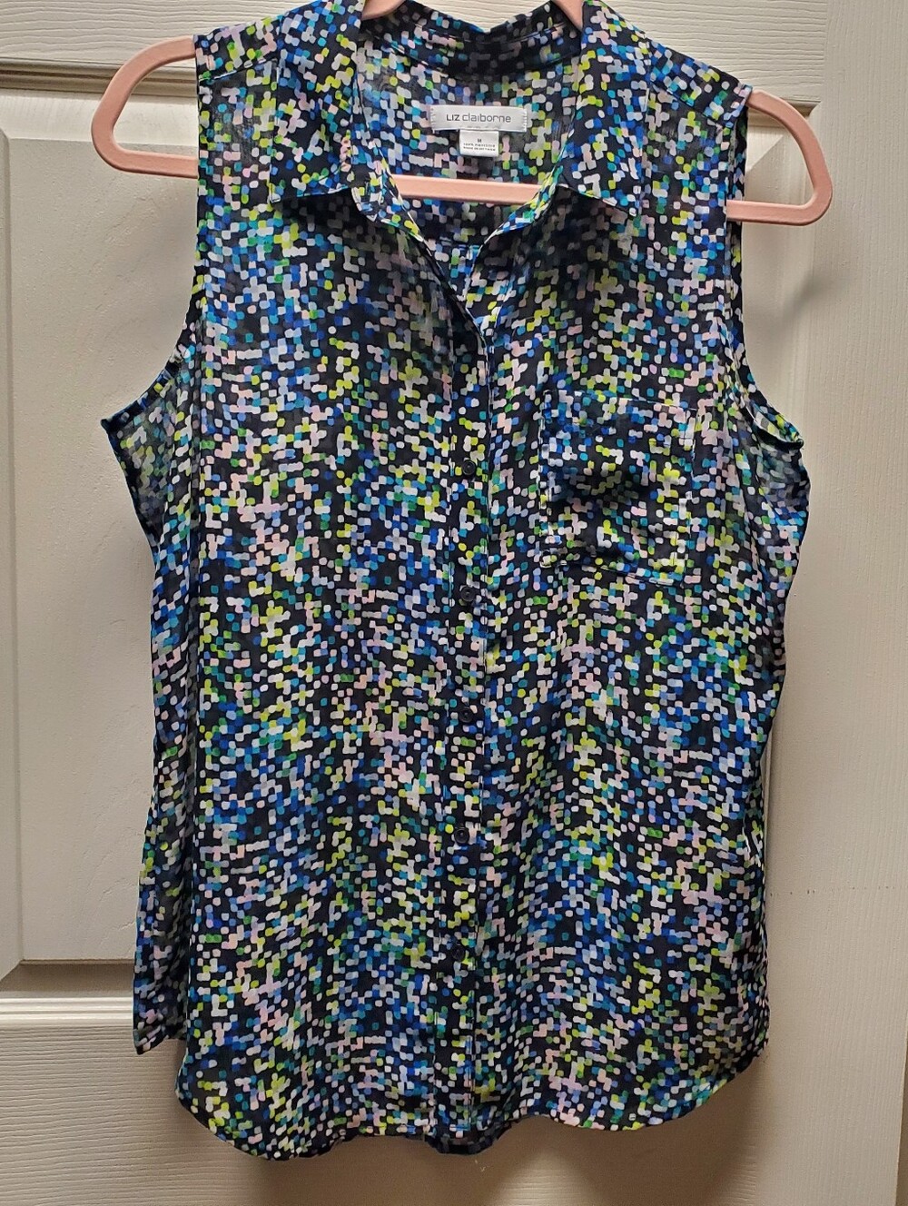 Liz Claiborne Women's M Semi-Sheer Sleeveless Button-Down Top.